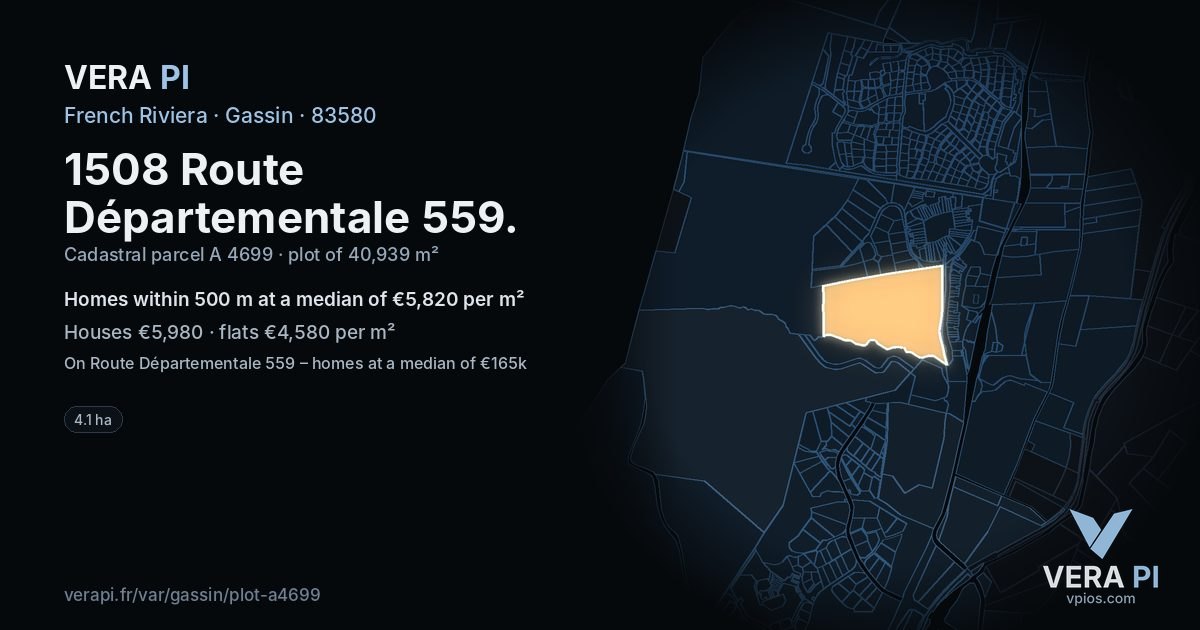 1508 Route Départementale 559, Gassin at night – the plot lit, the parcels around coloured by the prices near them