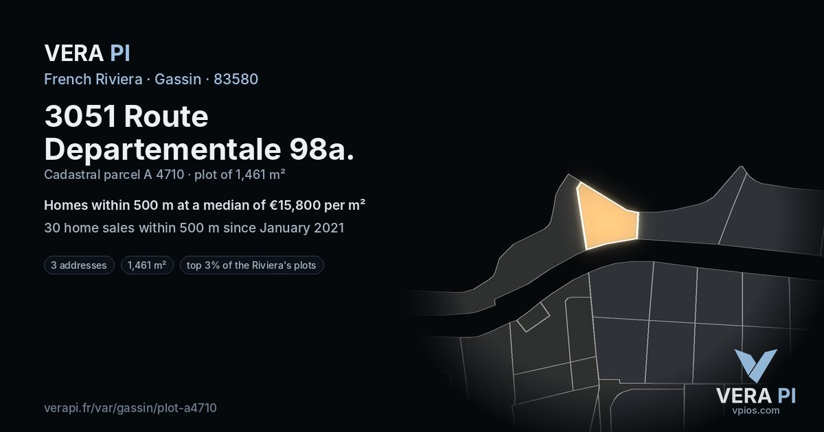 3051 Route Departementale 98a, Gassin at night – the plot lit, the parcels around coloured by the prices near them