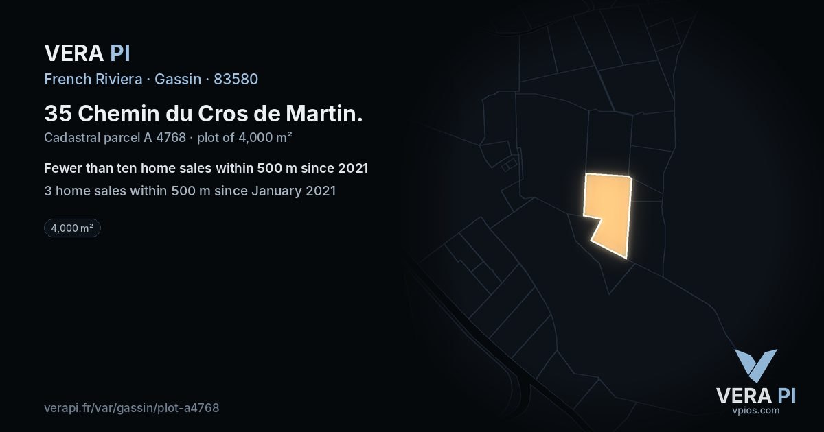 35 Chemin du Cros de Martin, Gassin at night – the plot lit, the parcels around coloured by the prices near them