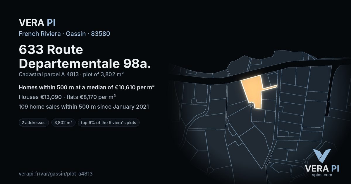 633 Route Departementale 98a, Gassin at night – the plot lit, the parcels around coloured by the prices near them