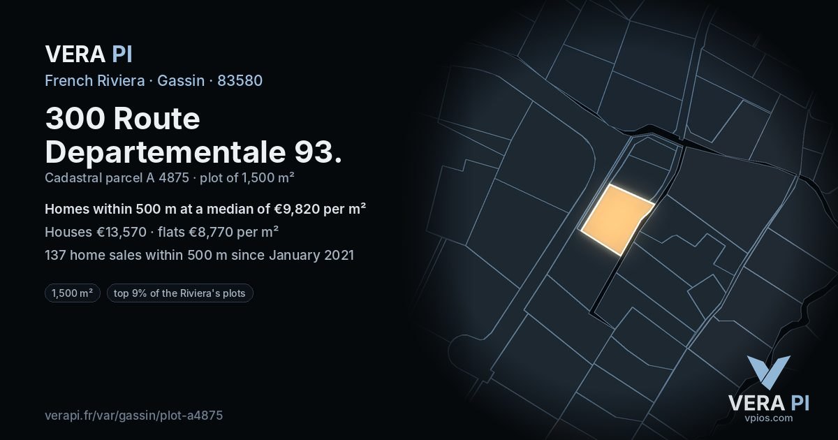 300 Route Departementale 93, Gassin at night – the plot lit, the parcels around coloured by the prices near them