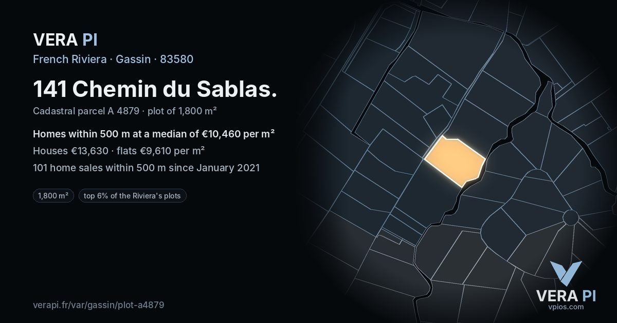 141 Chemin du Sablas, Gassin at night – the plot lit, the parcels around coloured by the prices near them