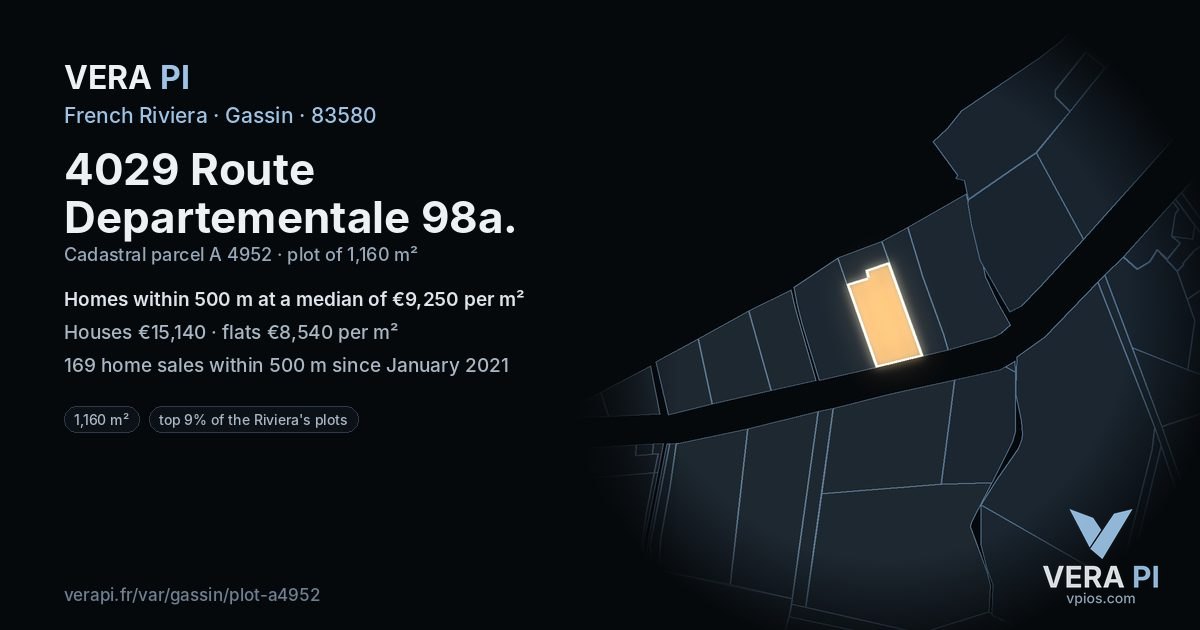 4029 Route Departementale 98a, Gassin at night – the plot lit, the parcels around coloured by the prices near them