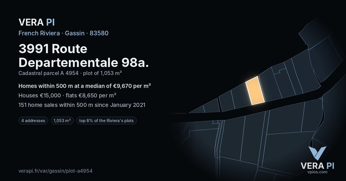 3991 Route Departementale 98a, Gassin at night – the plot lit, the parcels around coloured by the prices near them