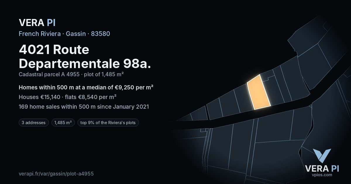 4021 Route Departementale 98a, Gassin at night – the plot lit, the parcels around coloured by the prices near them