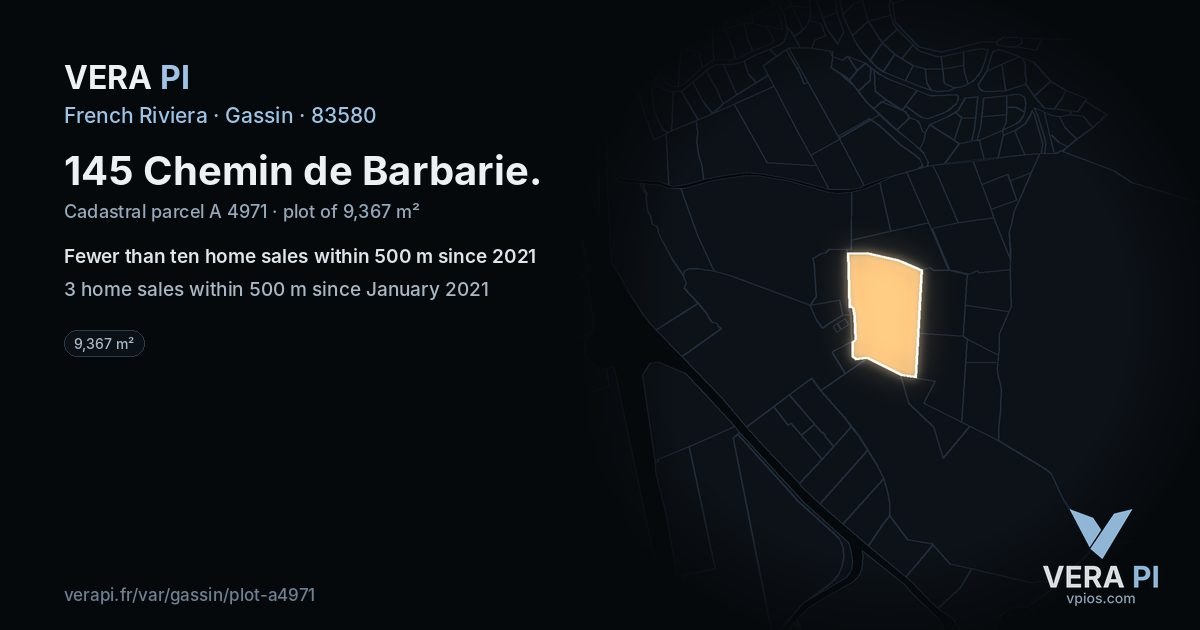 145 Chemin de Barbarie, Gassin at night – the plot lit, the parcels around coloured by the prices near them