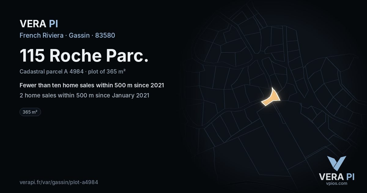 115 Roche Parc, Gassin at night – the plot lit, the parcels around coloured by the prices near them