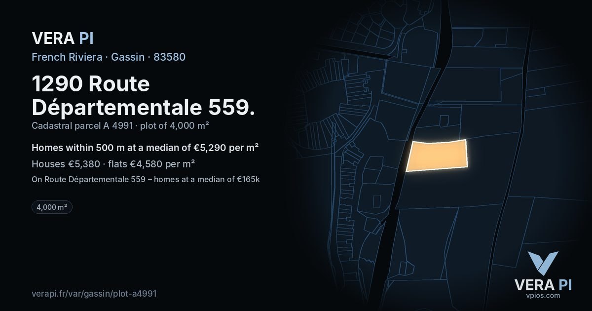 1290 Route Départementale 559, Gassin at night – the plot lit, the parcels around coloured by the prices near them