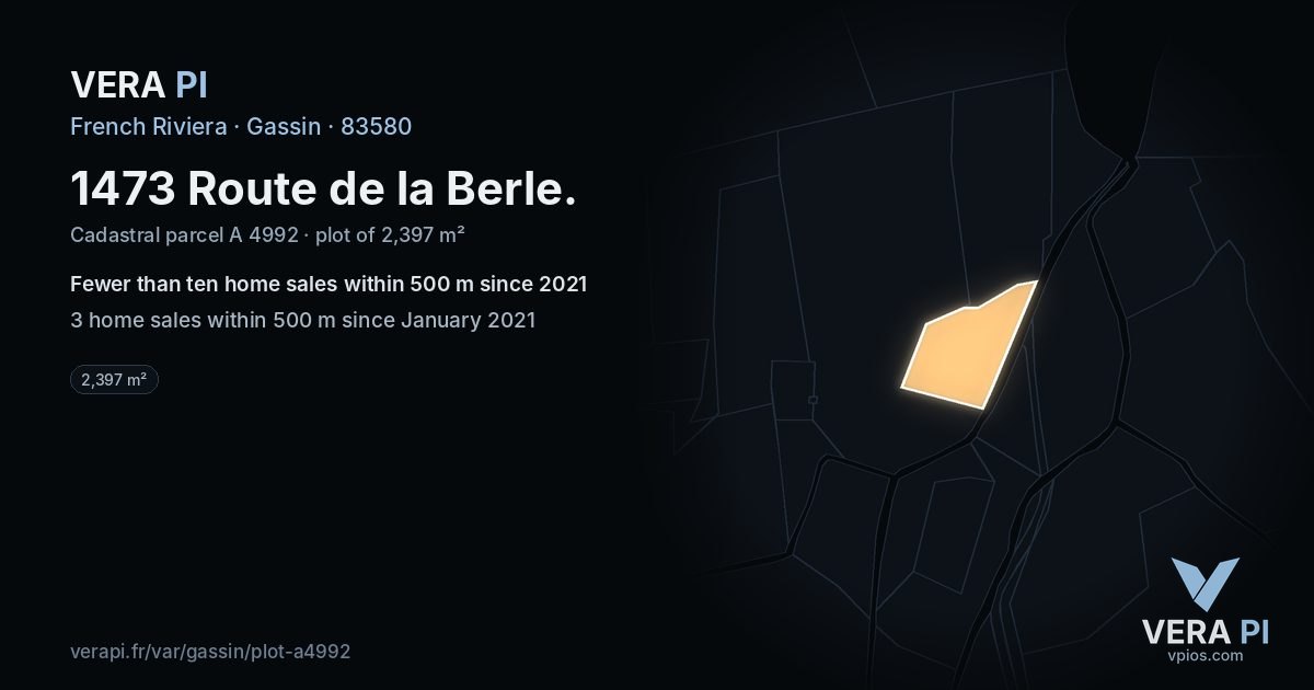 1473 Route de la Berle, Gassin at night – the plot lit, the parcels around coloured by the prices near them