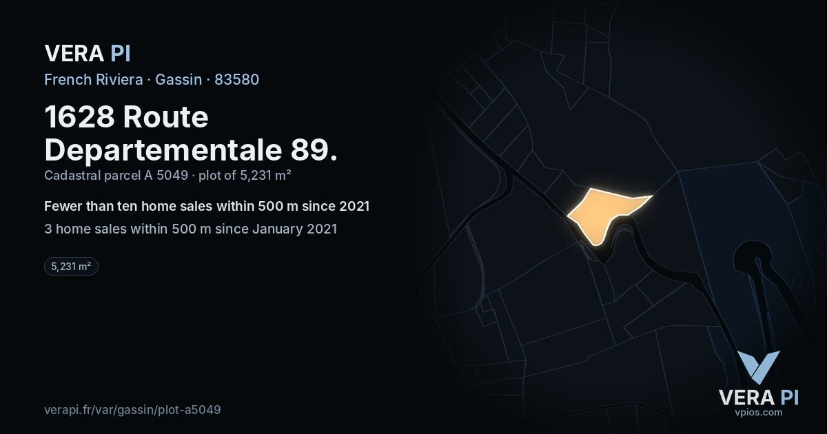 1628 Route Departementale 89, Gassin at night – the plot lit, the parcels around coloured by the prices near them