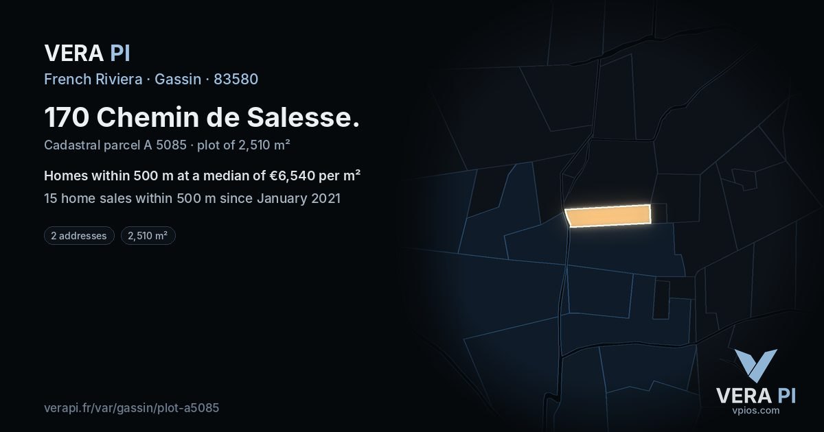 170 Chemin de Salesse, Gassin at night – the plot lit, the parcels around coloured by the prices near them