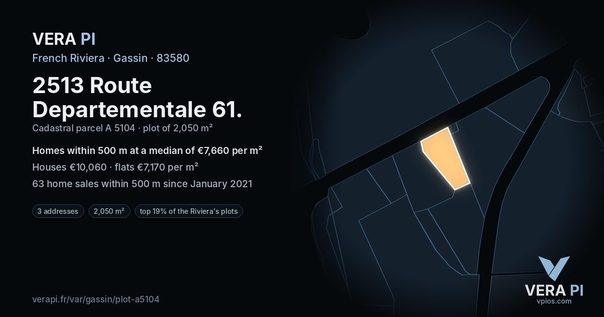 2513 Route Departementale 61, Gassin at night – the plot lit, the parcels around coloured by the prices near them