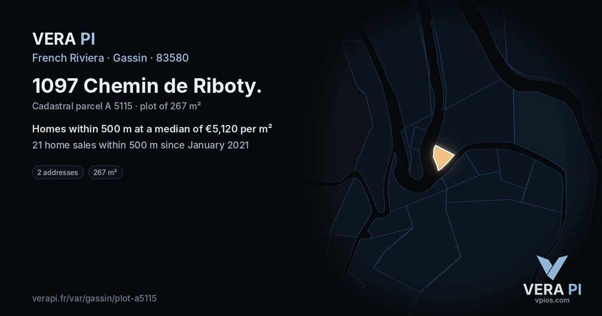 1097 Chemin de Riboty, Gassin at night – the plot lit, the parcels around coloured by the prices near them