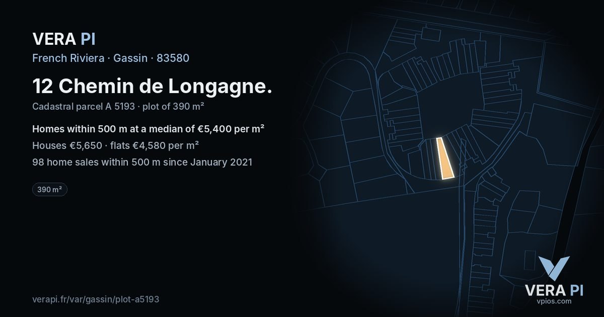 12 Chemin de Longagne, Gassin at night – the plot lit, the parcels around coloured by the prices near them