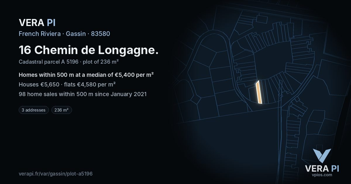 16 Chemin de Longagne, Gassin at night – the plot lit, the parcels around coloured by the prices near them