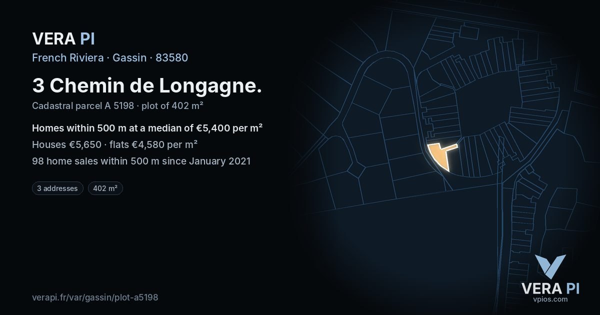 3 Chemin de Longagne, Gassin at night – the plot lit, the parcels around coloured by the prices near them