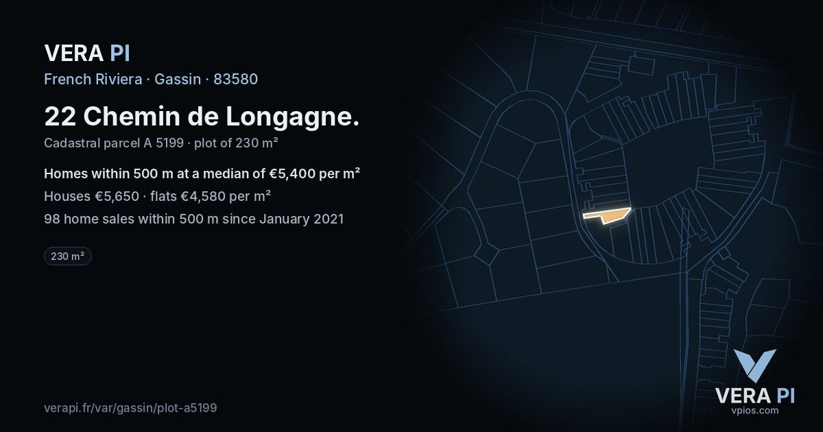 22 Chemin de Longagne, Gassin at night – the plot lit, the parcels around coloured by the prices near them