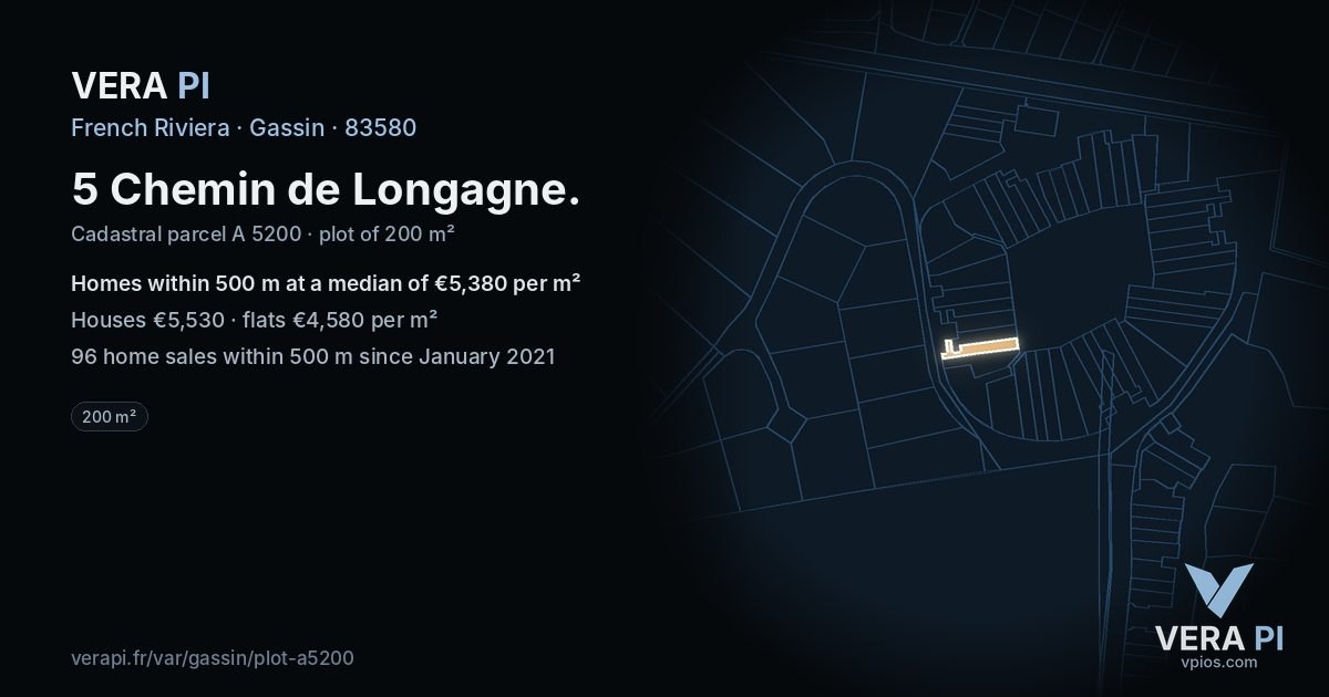 5 Chemin de Longagne, Gassin at night – the plot lit, the parcels around coloured by the prices near them