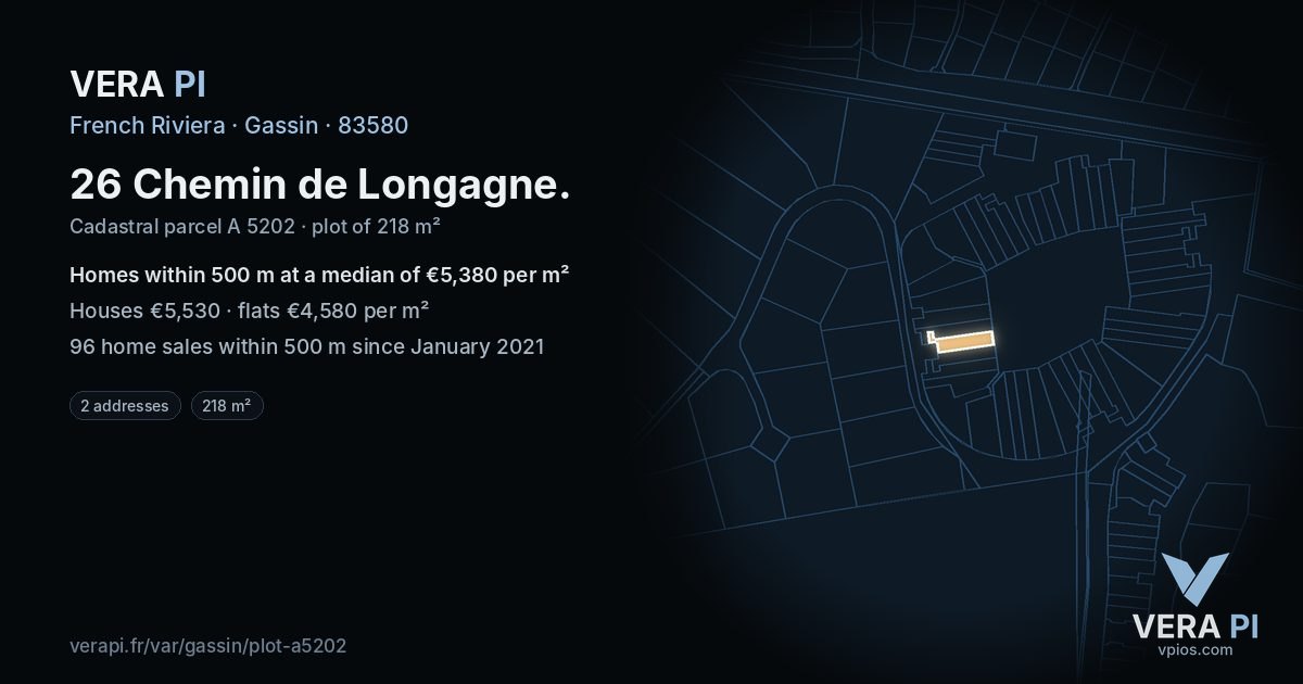 26 Chemin de Longagne, Gassin at night – the plot lit, the parcels around coloured by the prices near them