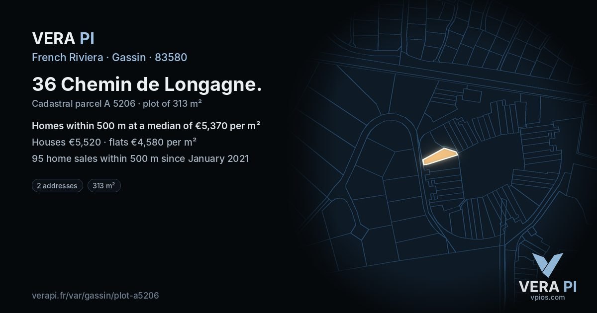 36 Chemin de Longagne, Gassin at night – the plot lit, the parcels around coloured by the prices near them
