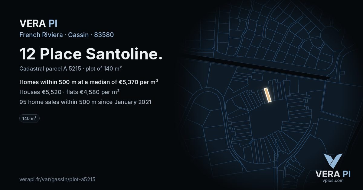 12 Place Santoline, Gassin at night – the plot lit, the parcels around coloured by the prices near them