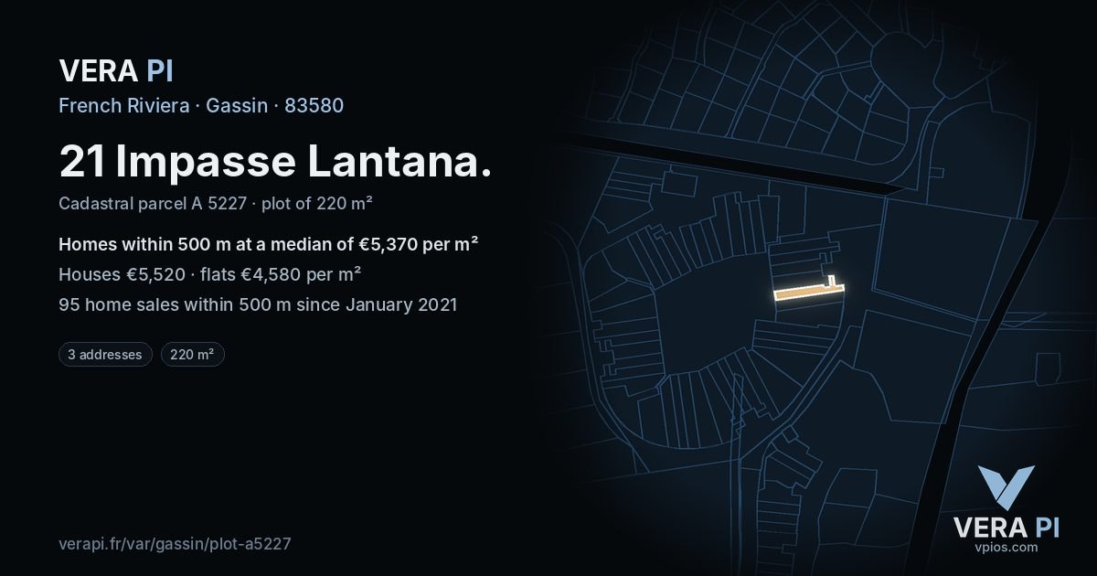 21 Impasse Lantana, Gassin at night – the plot lit, the parcels around coloured by the prices near them