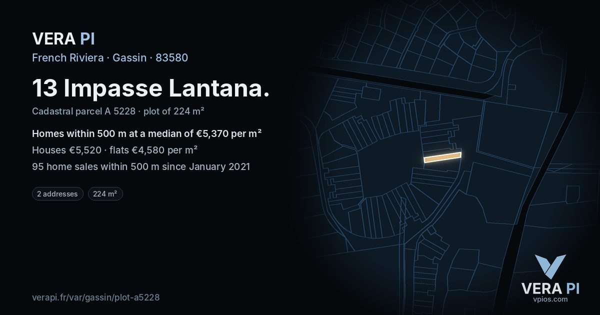 13 Impasse Lantana, Gassin at night – the plot lit, the parcels around coloured by the prices near them