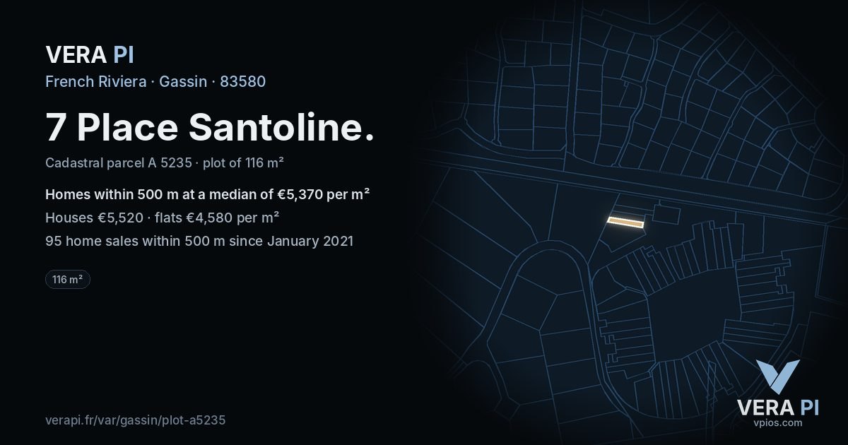 7 Place Santoline, Gassin at night – the plot lit, the parcels around coloured by the prices near them