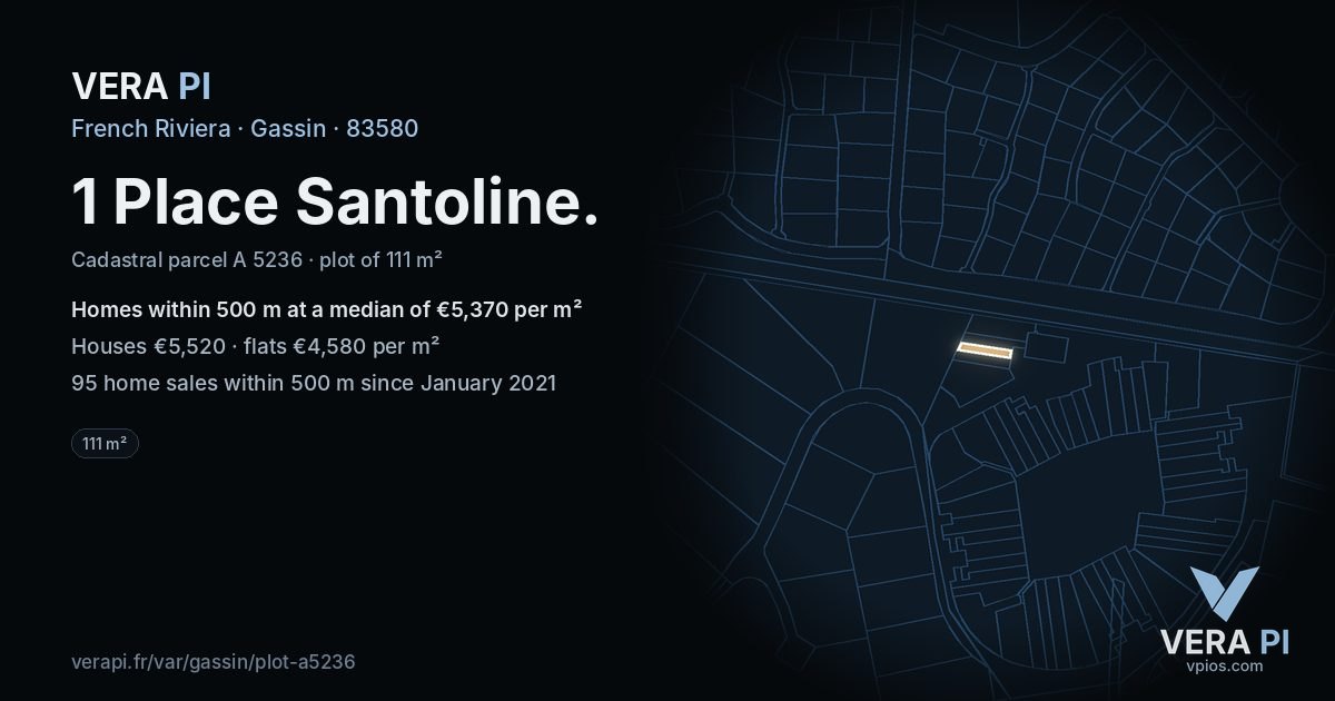1 Place Santoline, Gassin at night – the plot lit, the parcels around coloured by the prices near them