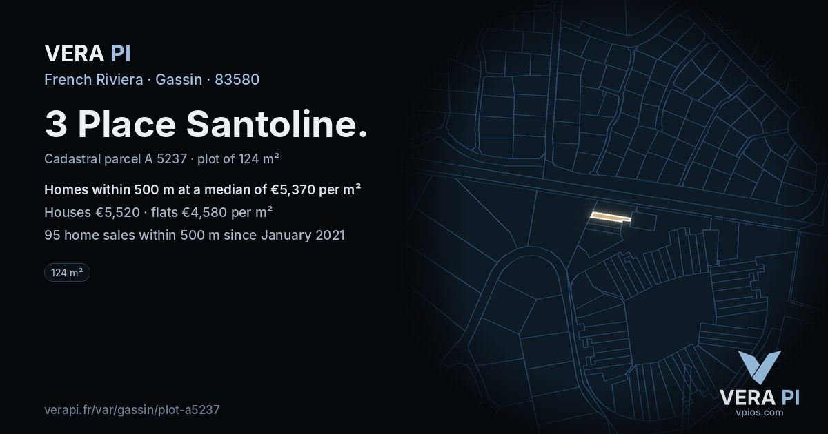 3 Place Santoline, Gassin at night – the plot lit, the parcels around coloured by the prices near them