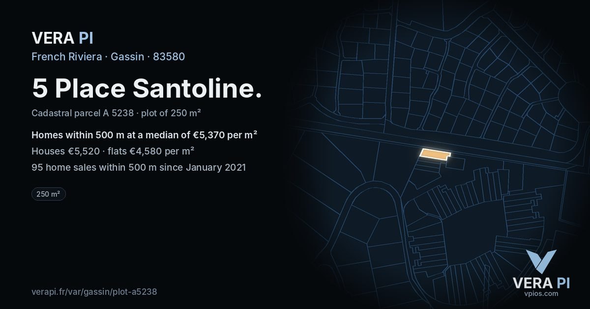 5 Place Santoline, Gassin at night – the plot lit, the parcels around coloured by the prices near them