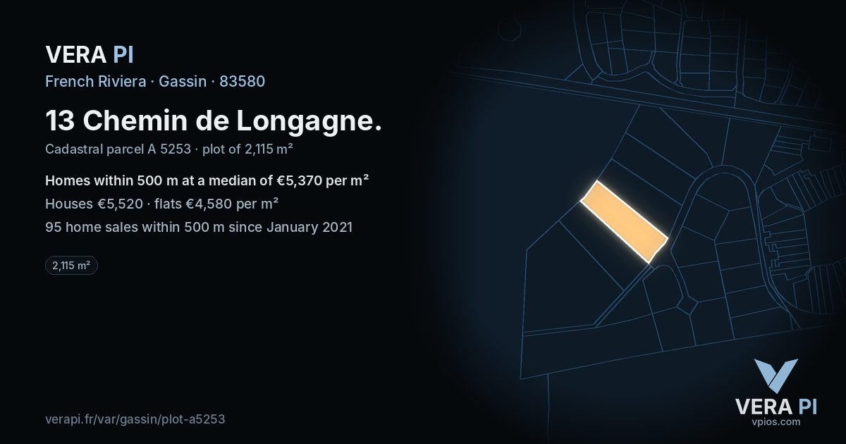 13 Chemin de Longagne, Gassin at night – the plot lit, the parcels around coloured by the prices near them
