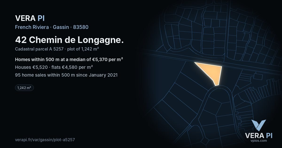 42 Chemin de Longagne, Gassin at night – the plot lit, the parcels around coloured by the prices near them