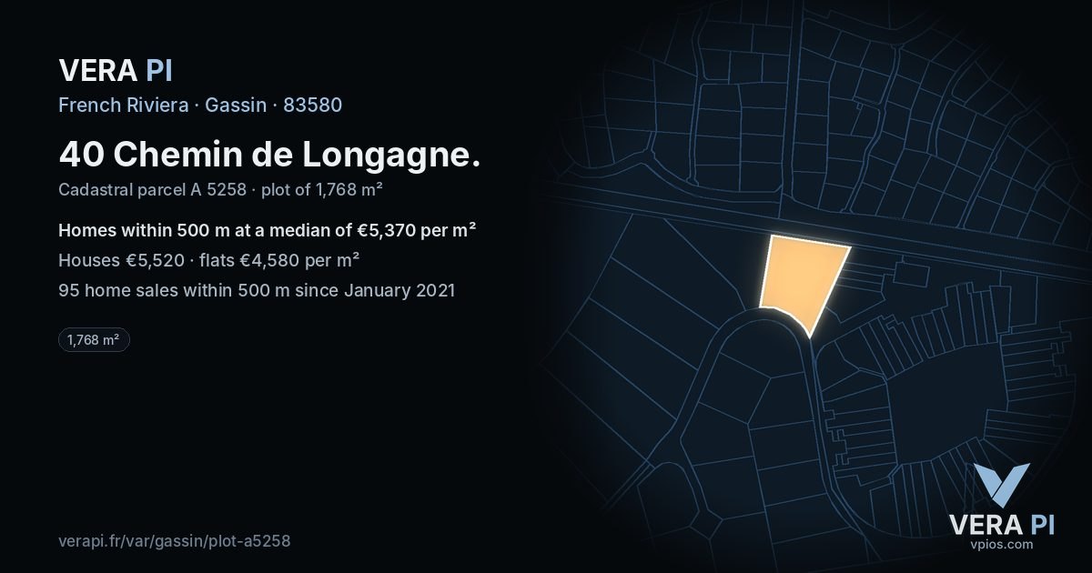40 Chemin de Longagne, Gassin at night – the plot lit, the parcels around coloured by the prices near them