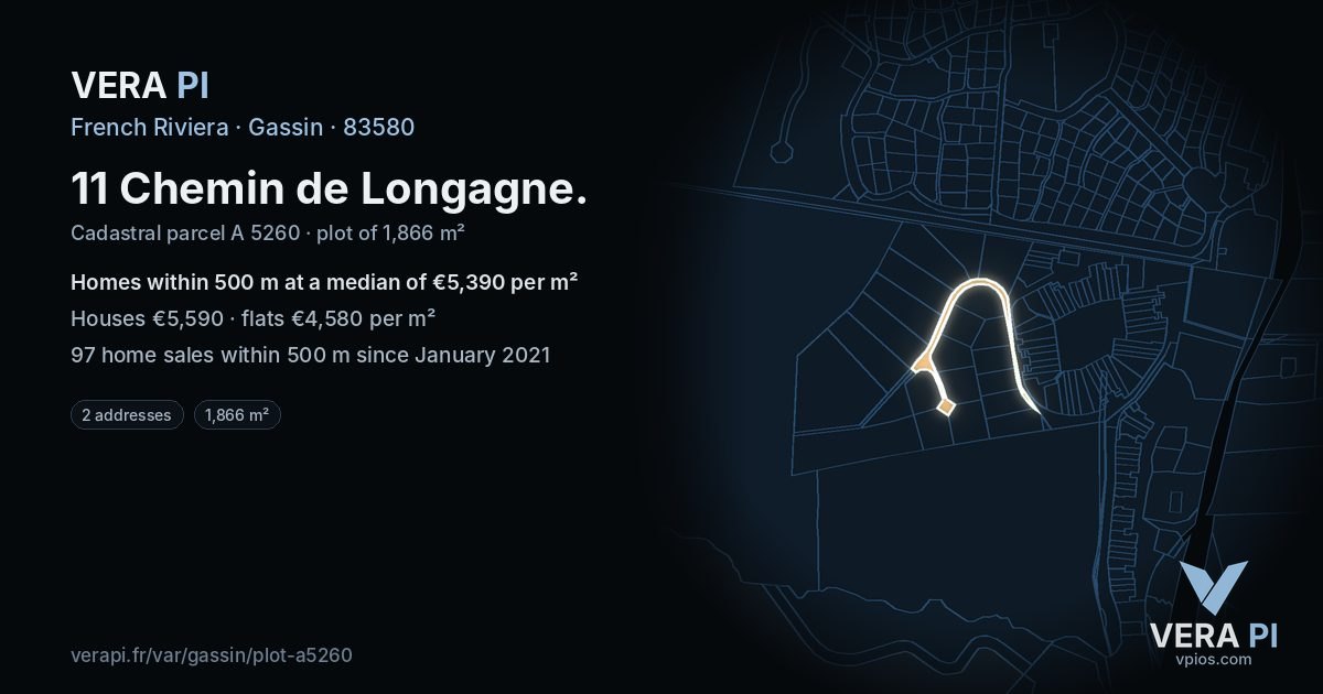 11 Chemin de Longagne, Gassin at night – the plot lit, the parcels around coloured by the prices near them