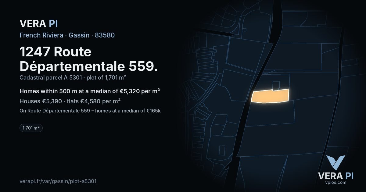 1247 Route Départementale 559, Gassin at night – the plot lit, the parcels around coloured by the prices near them