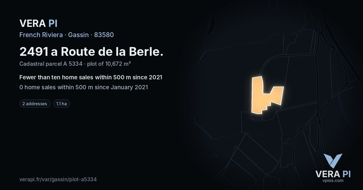 2491 a Route de la Berle, Gassin at night – the plot lit, the parcels around coloured by the prices near them