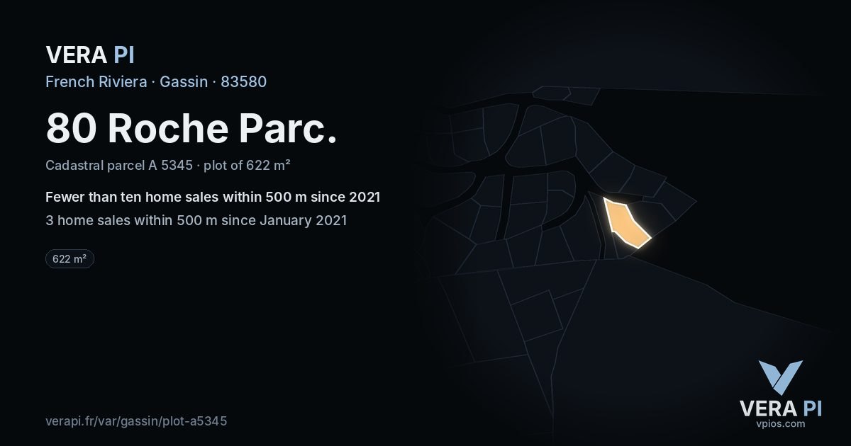 80 Roche Parc, Gassin at night – the plot lit, the parcels around coloured by the prices near them