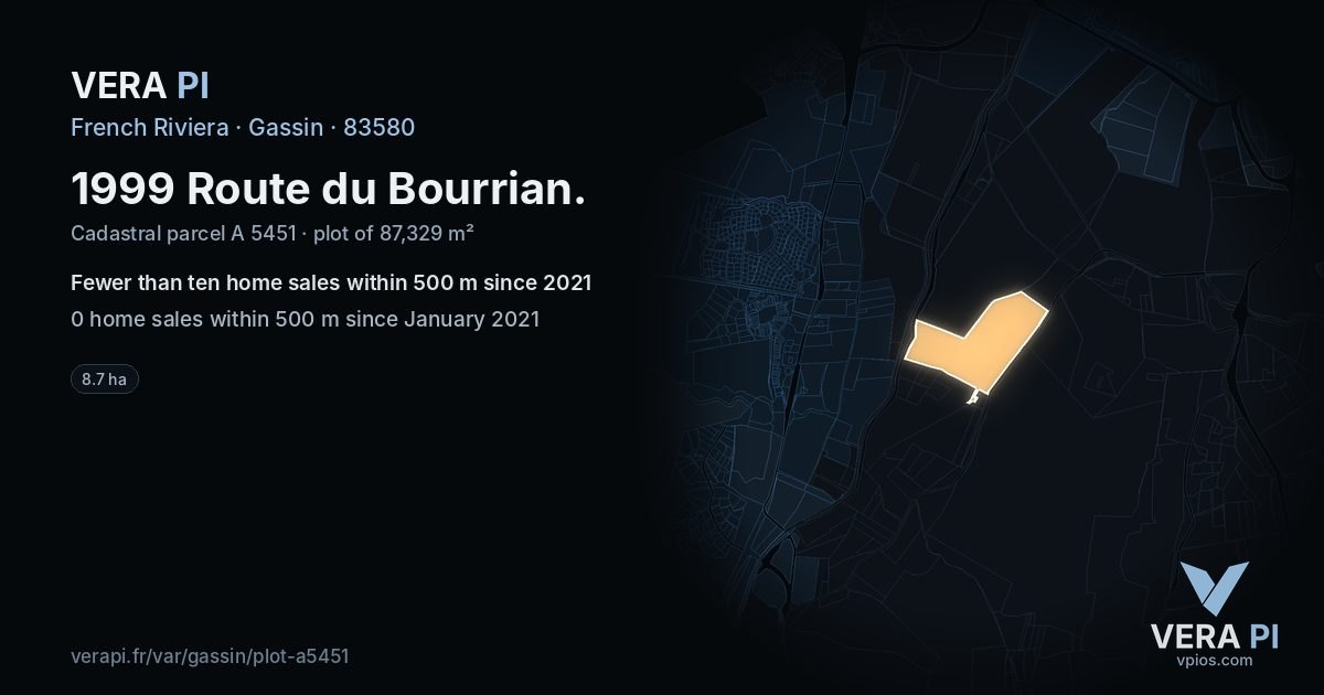 1999 Route du Bourrian, Gassin at night – the plot lit, the parcels around coloured by the prices near them