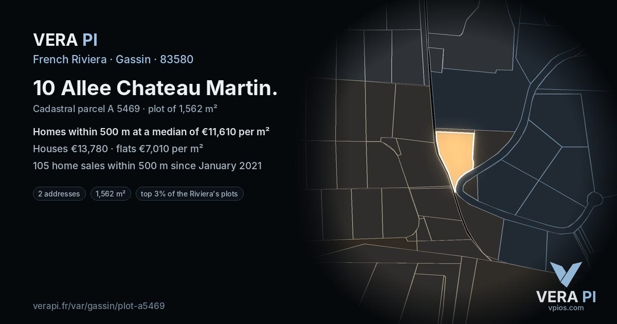 10 Allee Chateau Martin, Gassin at night – the plot lit, the parcels around coloured by the prices near them