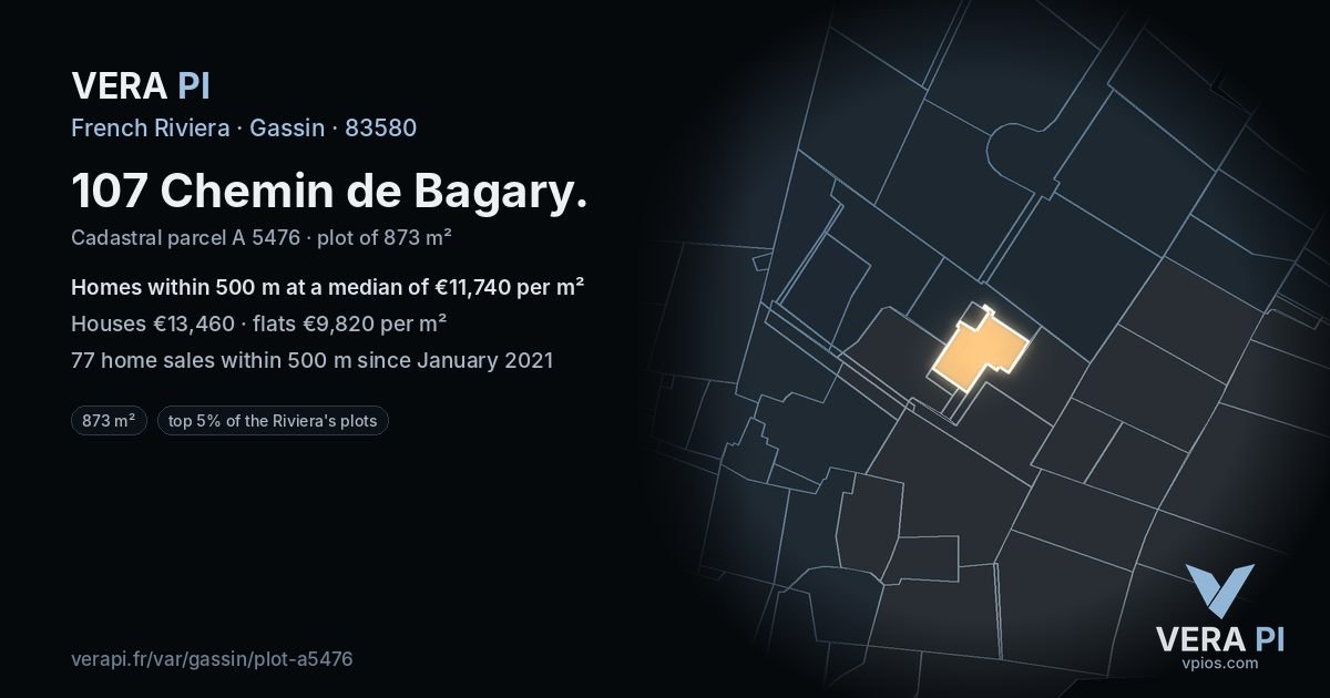 107 Chemin de Bagary, Gassin at night – the plot lit, the parcels around coloured by the prices near them