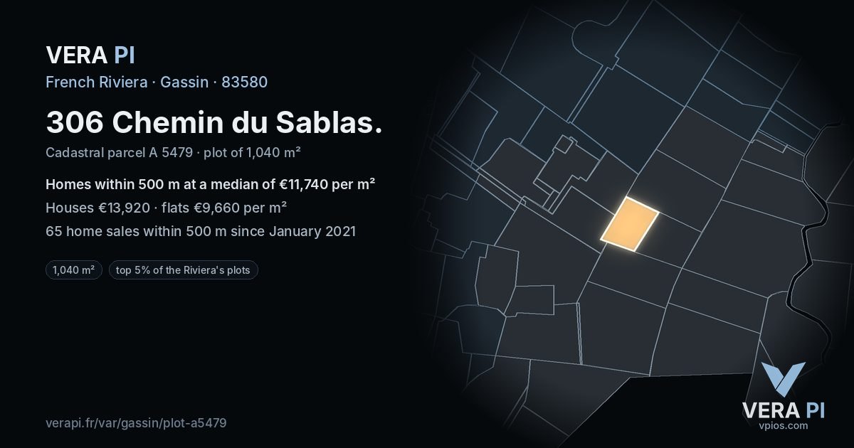 306 Chemin du Sablas, Gassin at night – the plot lit, the parcels around coloured by the prices near them
