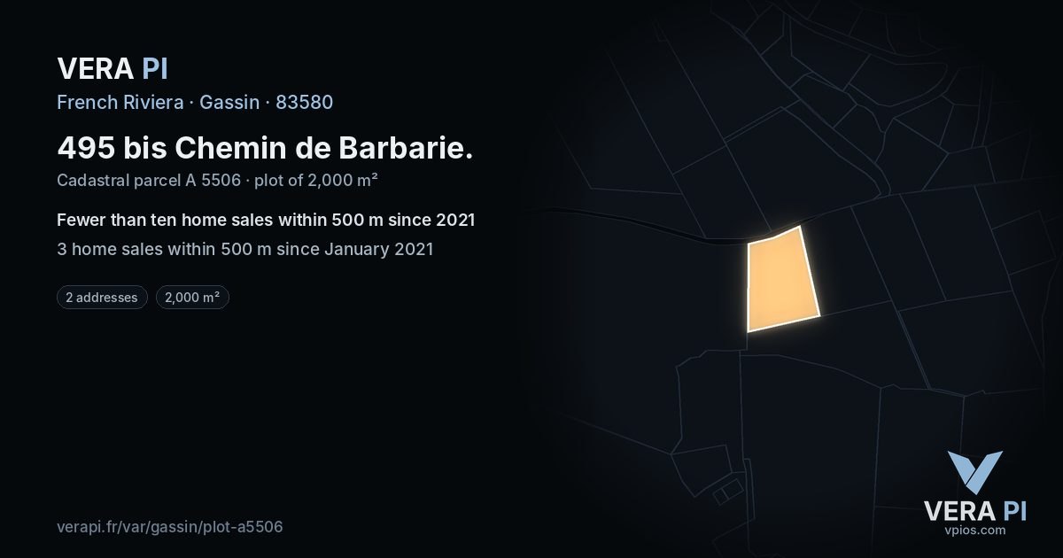 495 bis Chemin de Barbarie, Gassin at night – the plot lit, the parcels around coloured by the prices near them