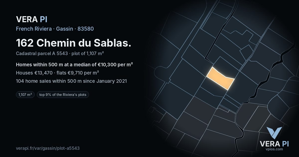 162 Chemin du Sablas, Gassin at night – the plot lit, the parcels around coloured by the prices near them
