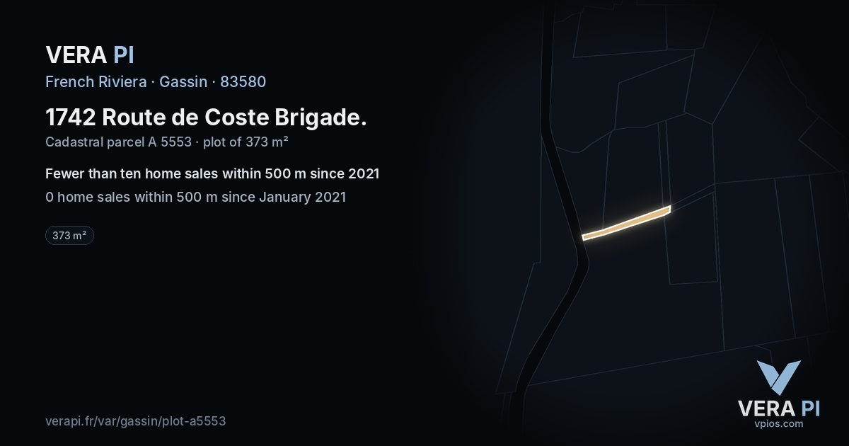 1742 Route de Coste Brigade, Gassin at night – the plot lit, the parcels around coloured by the prices near them