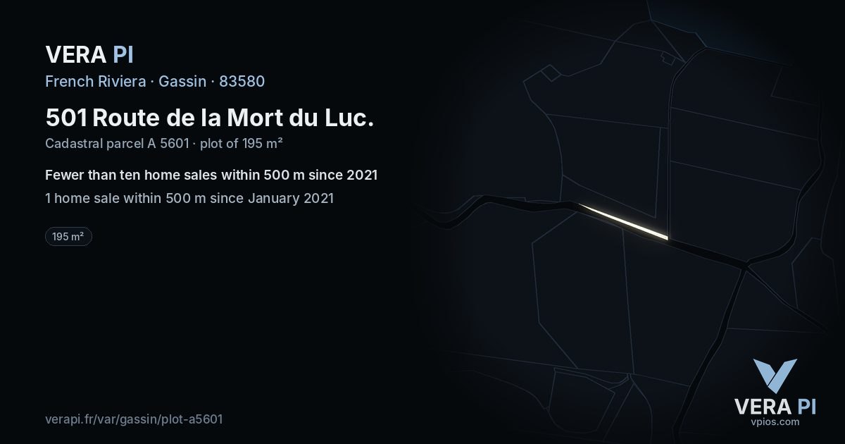 501 Route de la Mort du Luc, Gassin at night – the plot lit, the parcels around coloured by the prices near them