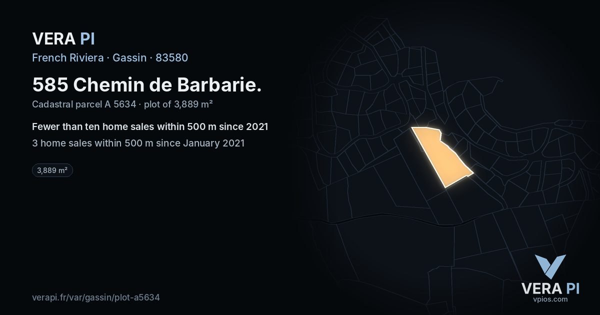 585 Chemin de Barbarie, Gassin at night – the plot lit, the parcels around coloured by the prices near them