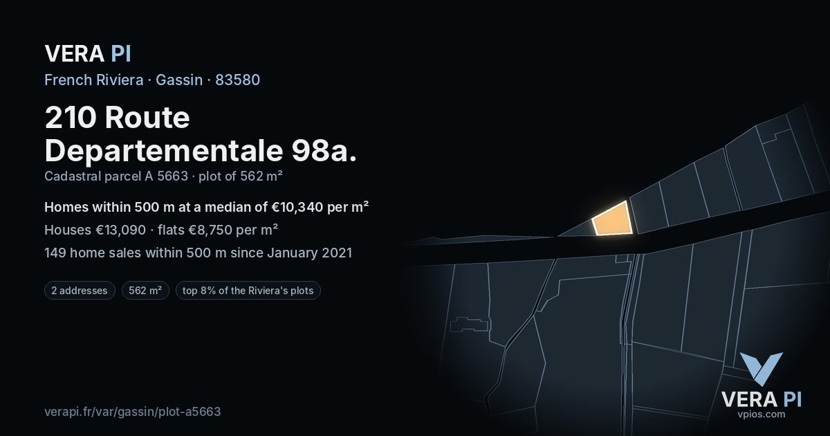 210 Route Departementale 98a, Gassin at night – the plot lit, the parcels around coloured by the prices near them