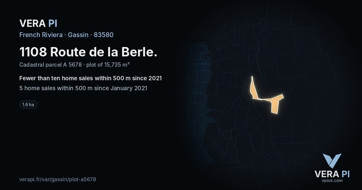 1108 Route de la Berle, Gassin at night – the plot lit, the parcels around coloured by the prices near them