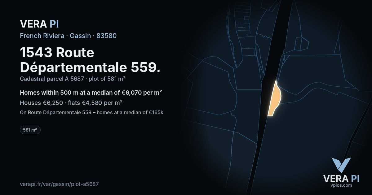 1543 Route Départementale 559, Gassin at night – the plot lit, the parcels around coloured by the prices near them